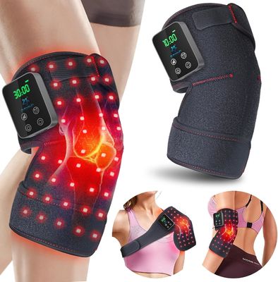 Massageur de genou à lumière rouge 660nm 850nm ¢ infrarouge + vibration + chaleur, sans fil et rechargeable pour soulager la douleur articulaire